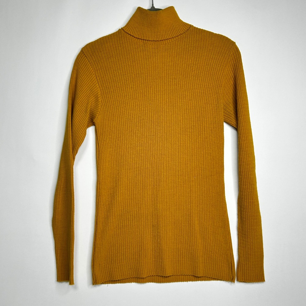 Vintage Sears Orlon Acrylic Ribbed‎ Turtleneck Sweater Mustard Women's M Y2K 90s